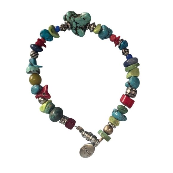 Bohemian Bracelet Mixed Colorful Stones Turquoise Grace Charm Silver Accents 8" - Picture 7 of 7